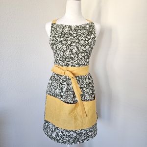 Green Floral and Yellow Apron Cotton Canvas Handmade NEW